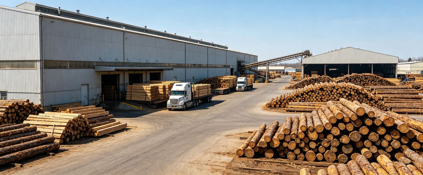工厂原木堆积区 factory log yard