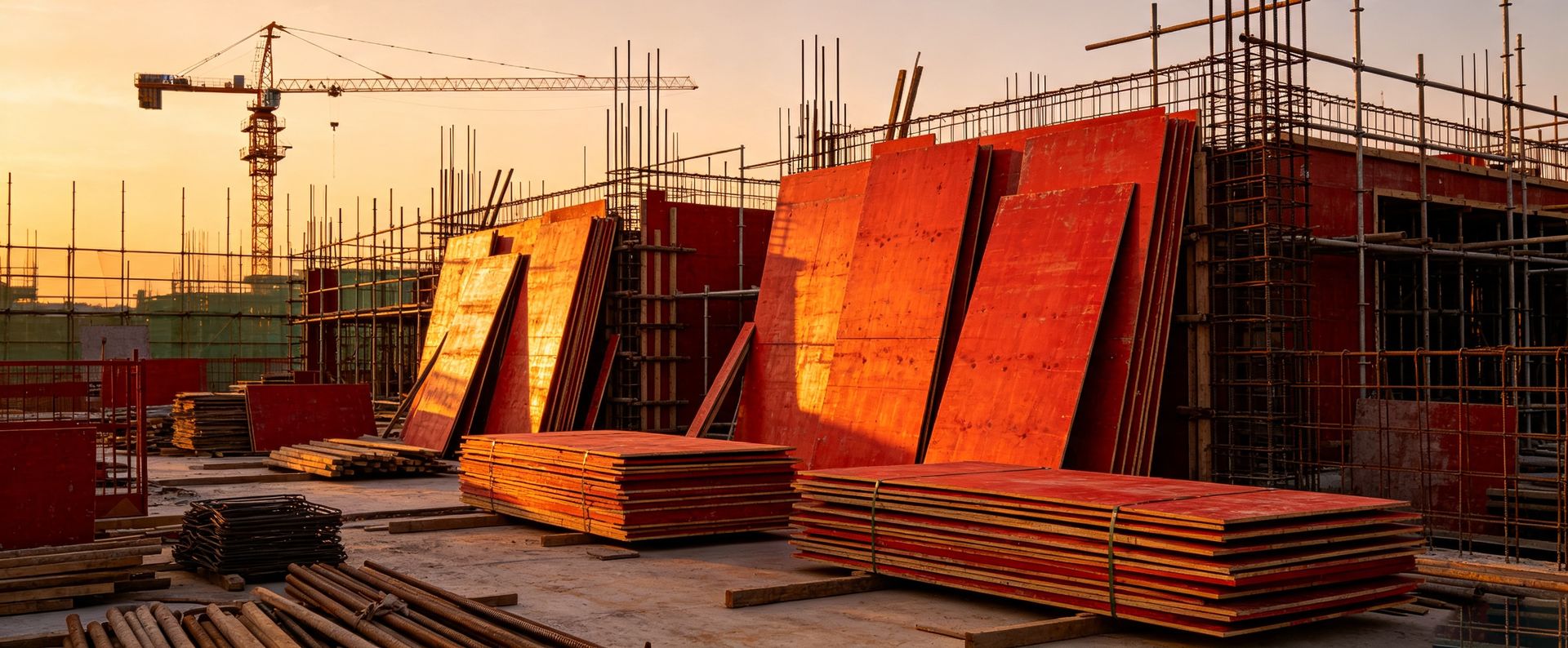 建筑红板工地使用现场 formwork on construction site